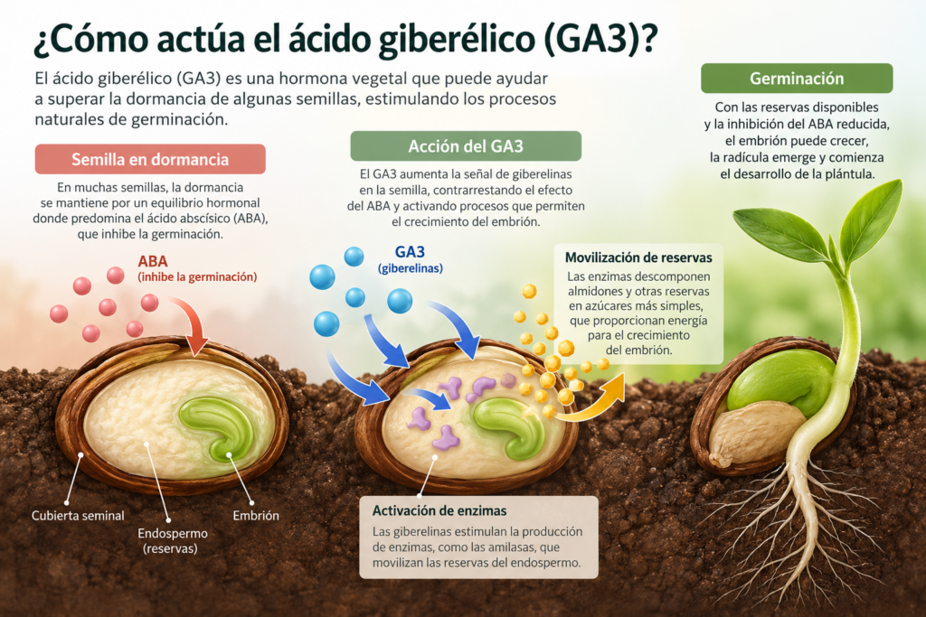 cómo actúa el ácido giberélico (GA3)